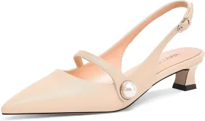 WAYDERNS Womens Dating Matte Pointed Toe Fashion Slingback Solid Buckle Spool Low Heel Pumps Shoes 1.5 Inch