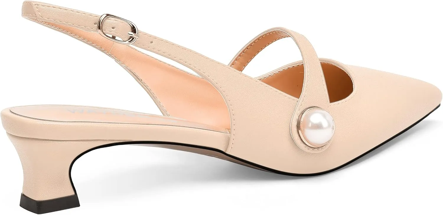 WAYDERNS Womens Dating Matte Pointed Toe Fashion Slingback Solid Buckle Spool Low Heel Pumps Shoes 1.5 Inch