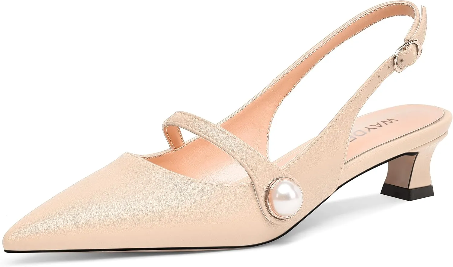 WAYDERNS Womens Dating Matte Pointed Toe Fashion Slingback Solid Buckle Spool Low Heel Pumps Shoes 1.5 Inch