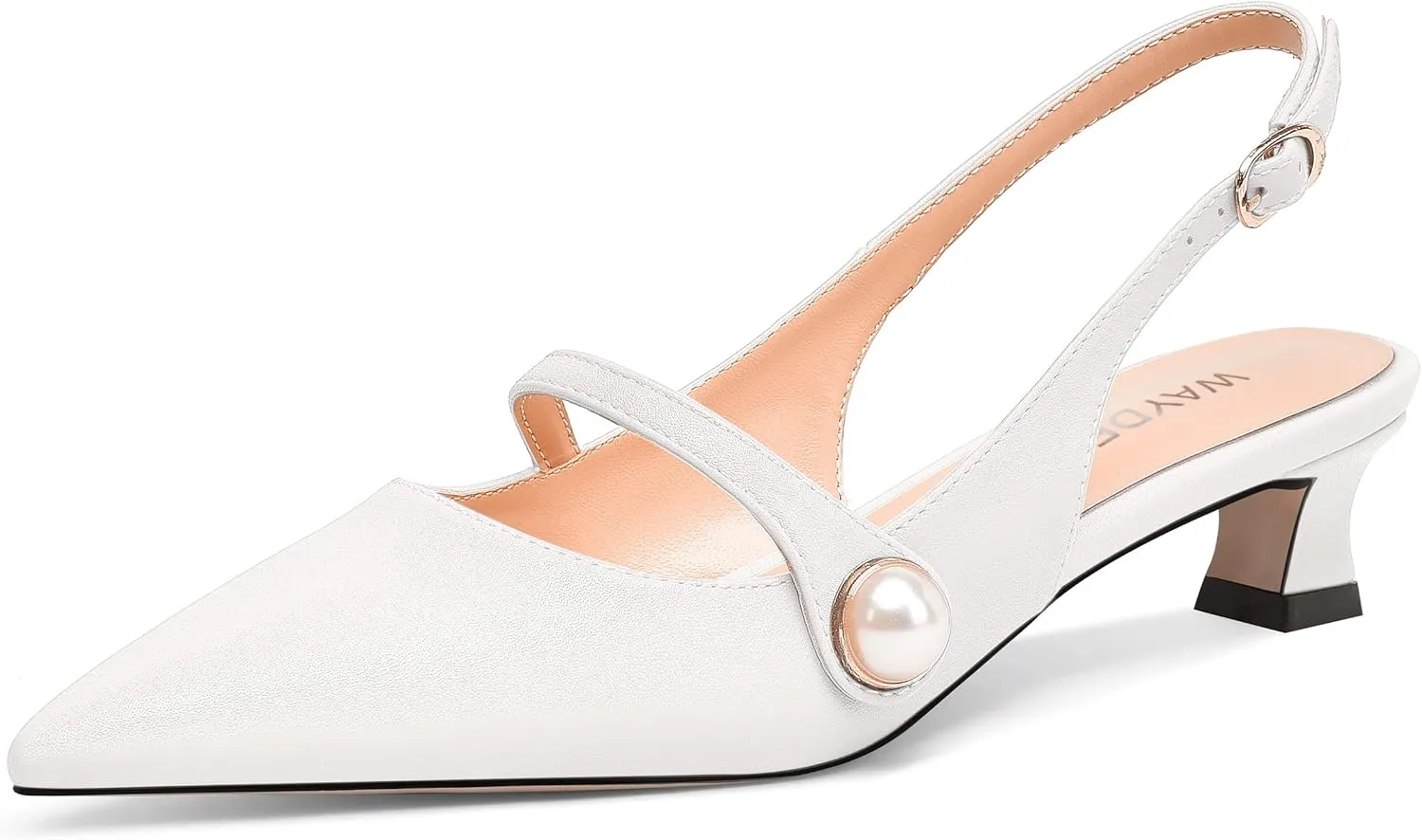 WAYDERNS Womens Dating Matte Pointed Toe Fashion Slingback Solid Buckle Spool Low Heel Pumps Shoes 1.5 Inch