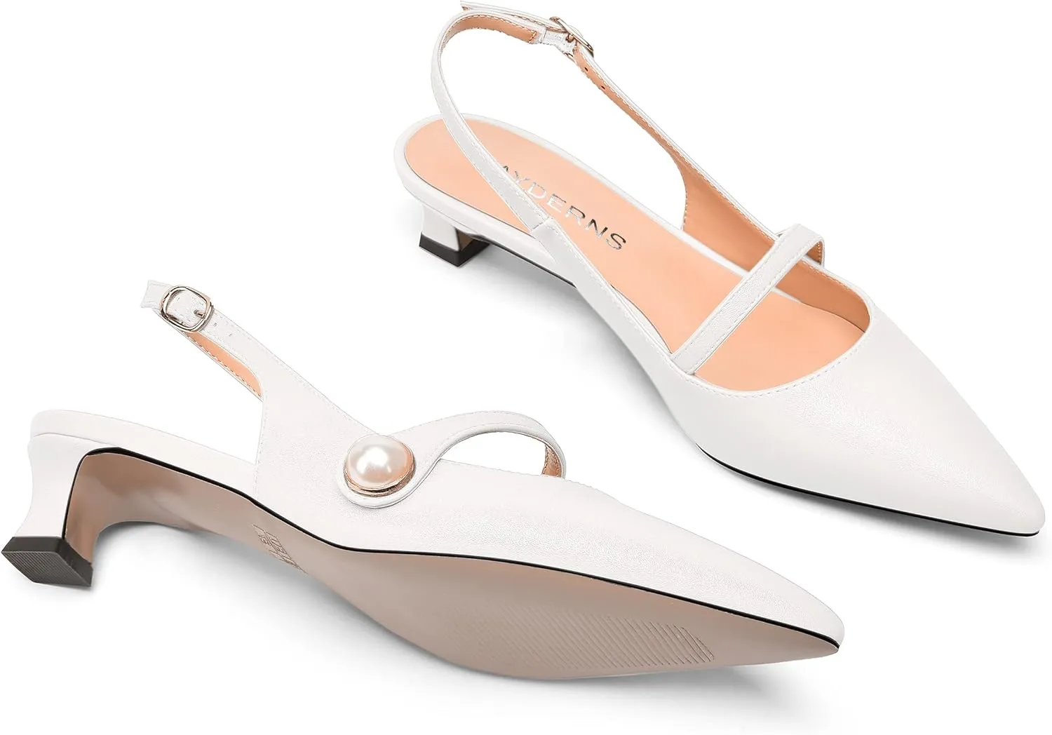 WAYDERNS Womens Dating Matte Pointed Toe Fashion Slingback Solid Buckle Spool Low Heel Pumps Shoes 1.5 Inch