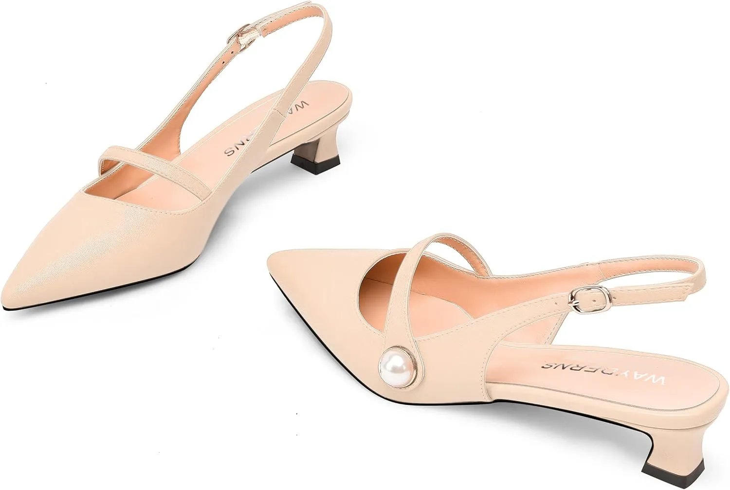 WAYDERNS Womens Dating Matte Pointed Toe Fashion Slingback Solid Buckle Spool Low Heel Pumps Shoes 1.5 Inch