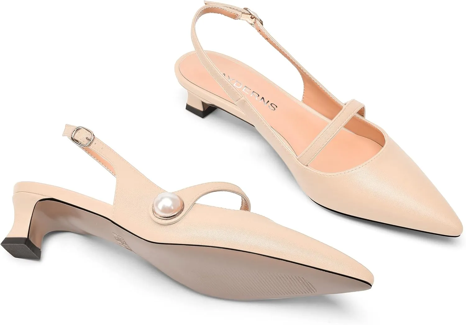 WAYDERNS Womens Dating Matte Pointed Toe Fashion Slingback Solid Buckle Spool Low Heel Pumps Shoes 1.5 Inch