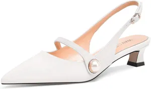 WAYDERNS Womens Dating Matte Pointed Toe Fashion Slingback Solid Buckle Spool Low Heel Pumps Shoes 1.5 Inch