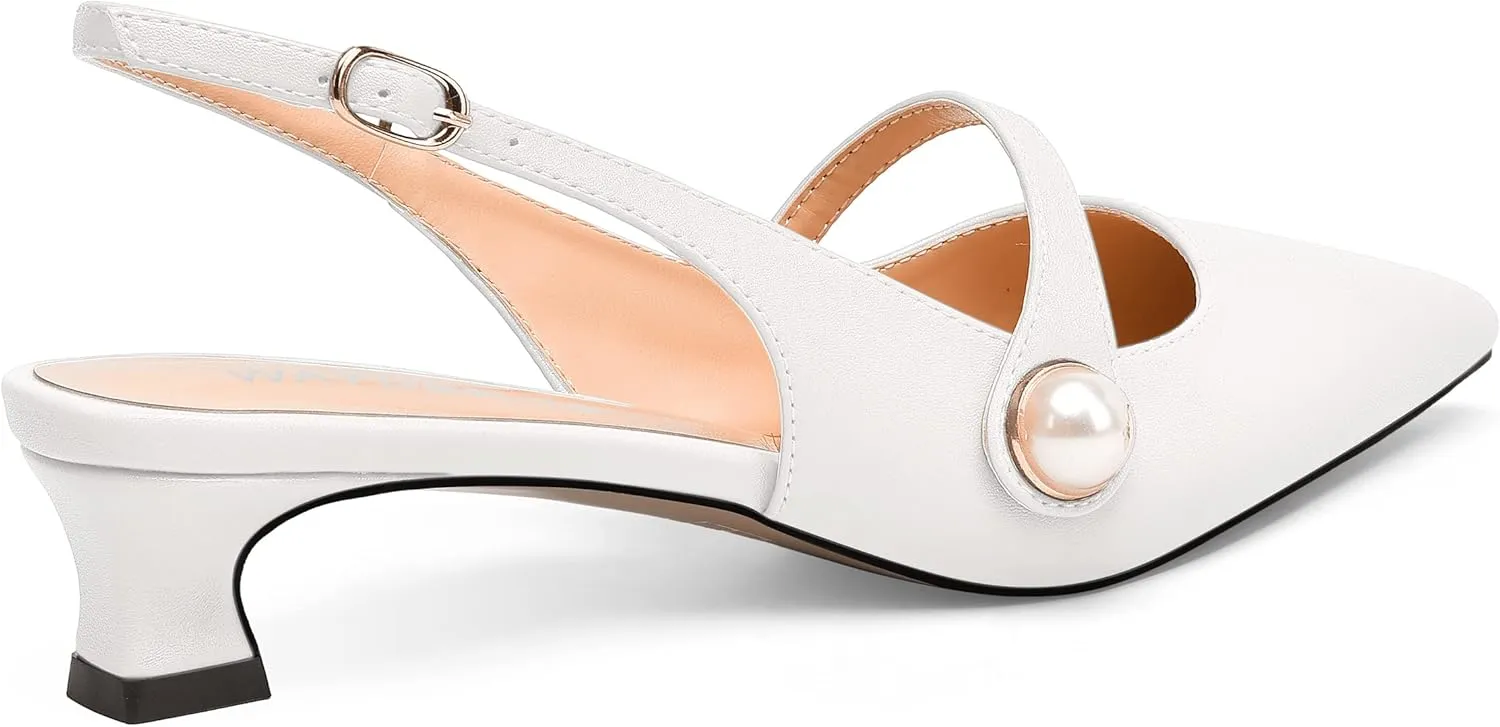 WAYDERNS Womens Dating Matte Pointed Toe Fashion Slingback Solid Buckle Spool Low Heel Pumps Shoes 1.5 Inch
