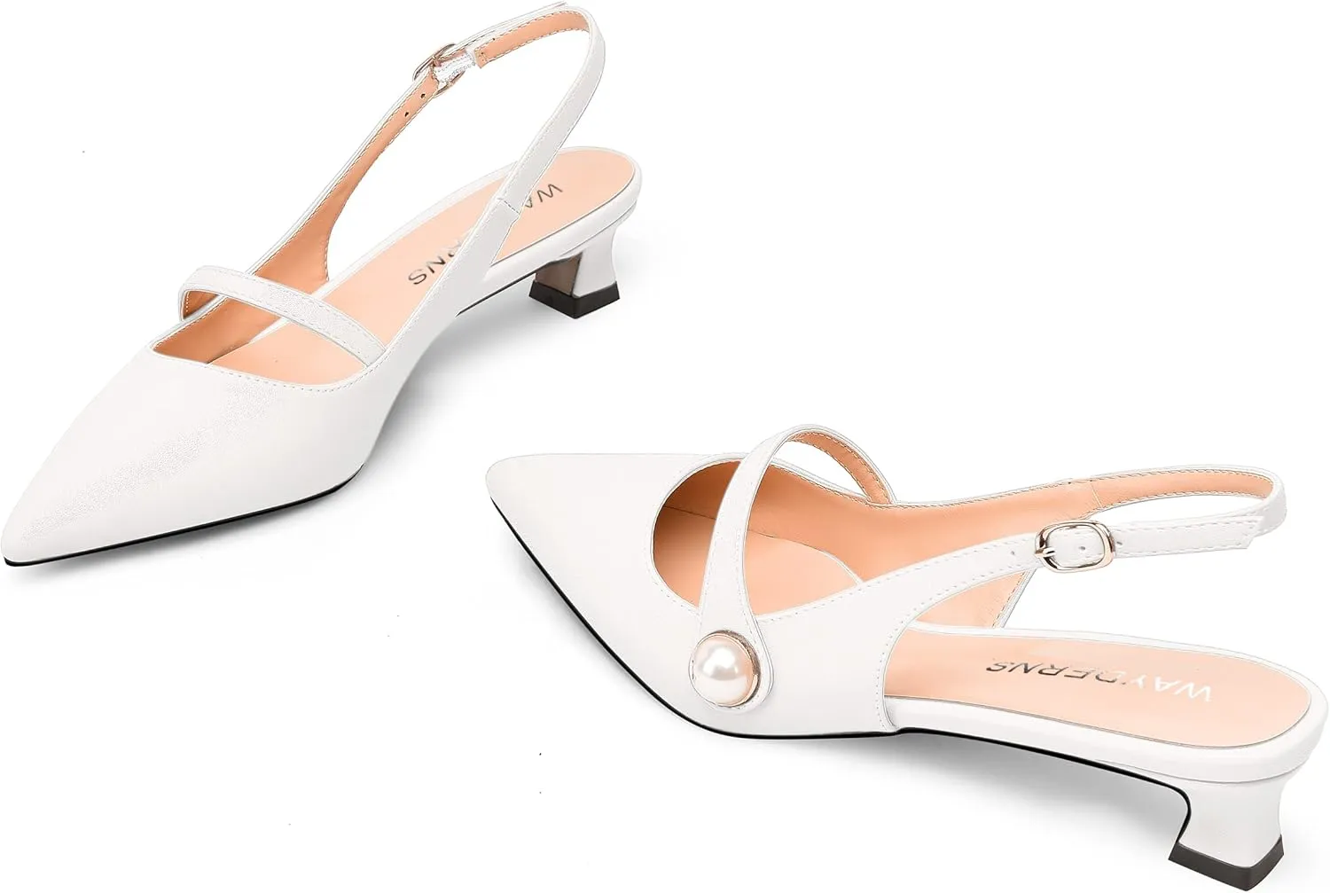 WAYDERNS Womens Dating Matte Pointed Toe Fashion Slingback Solid Buckle Spool Low Heel Pumps Shoes 1.5 Inch
