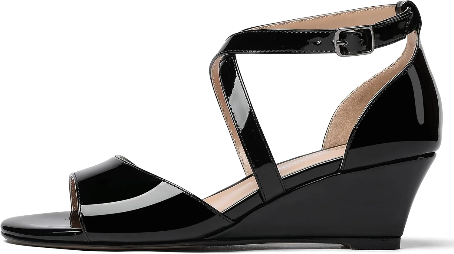 WAYDERNS Women's Open Toe Patent Cross Strap Solid Buckle Wedge Low Heel Wedges Sandals 2 Inch