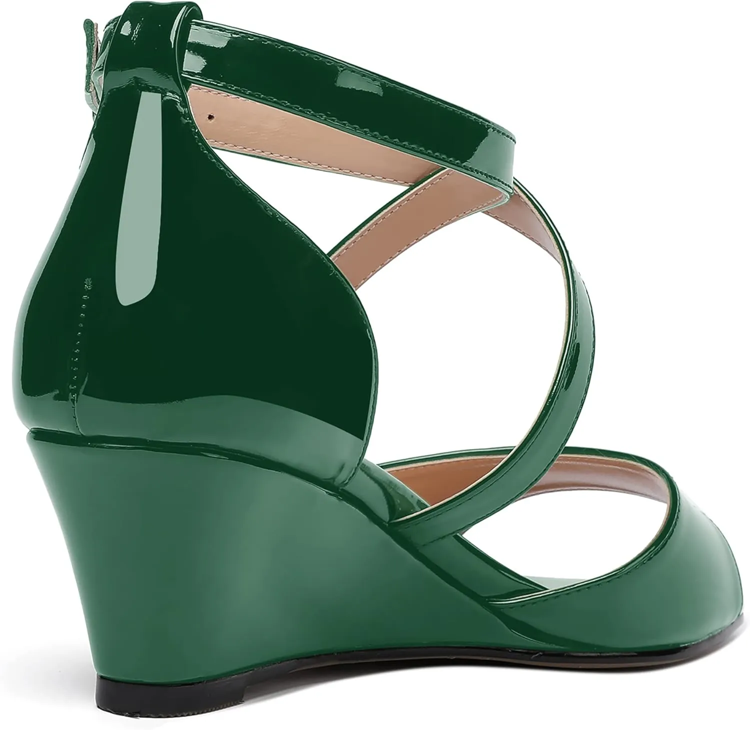 WAYDERNS Women's Open Toe Patent Cross Strap Solid Buckle Wedge Low Heel Wedges Sandals 2 Inch