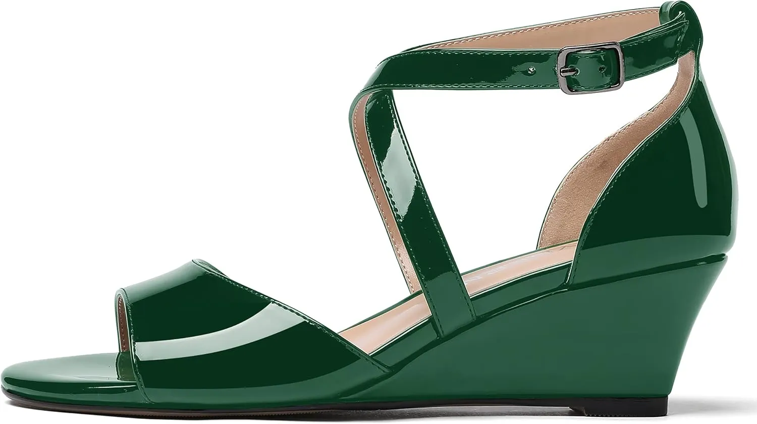 WAYDERNS Women's Open Toe Patent Cross Strap Solid Buckle Wedge Low Heel Wedges Sandals 2 Inch
