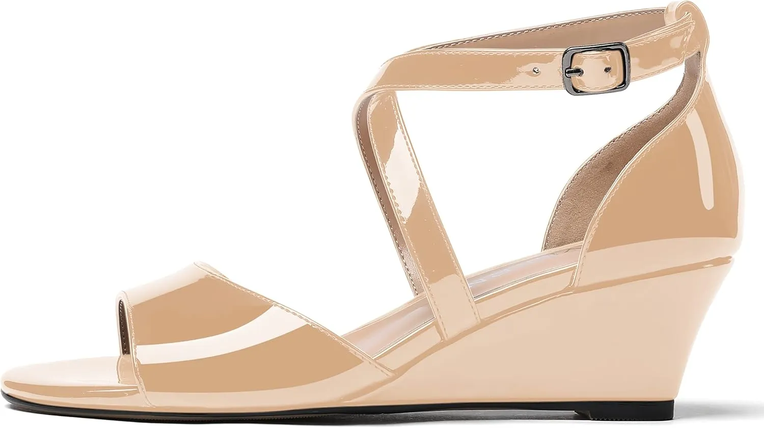 WAYDERNS Women's Open Toe Patent Cross Strap Solid Buckle Wedge Low Heel Wedges Sandals 2 Inch