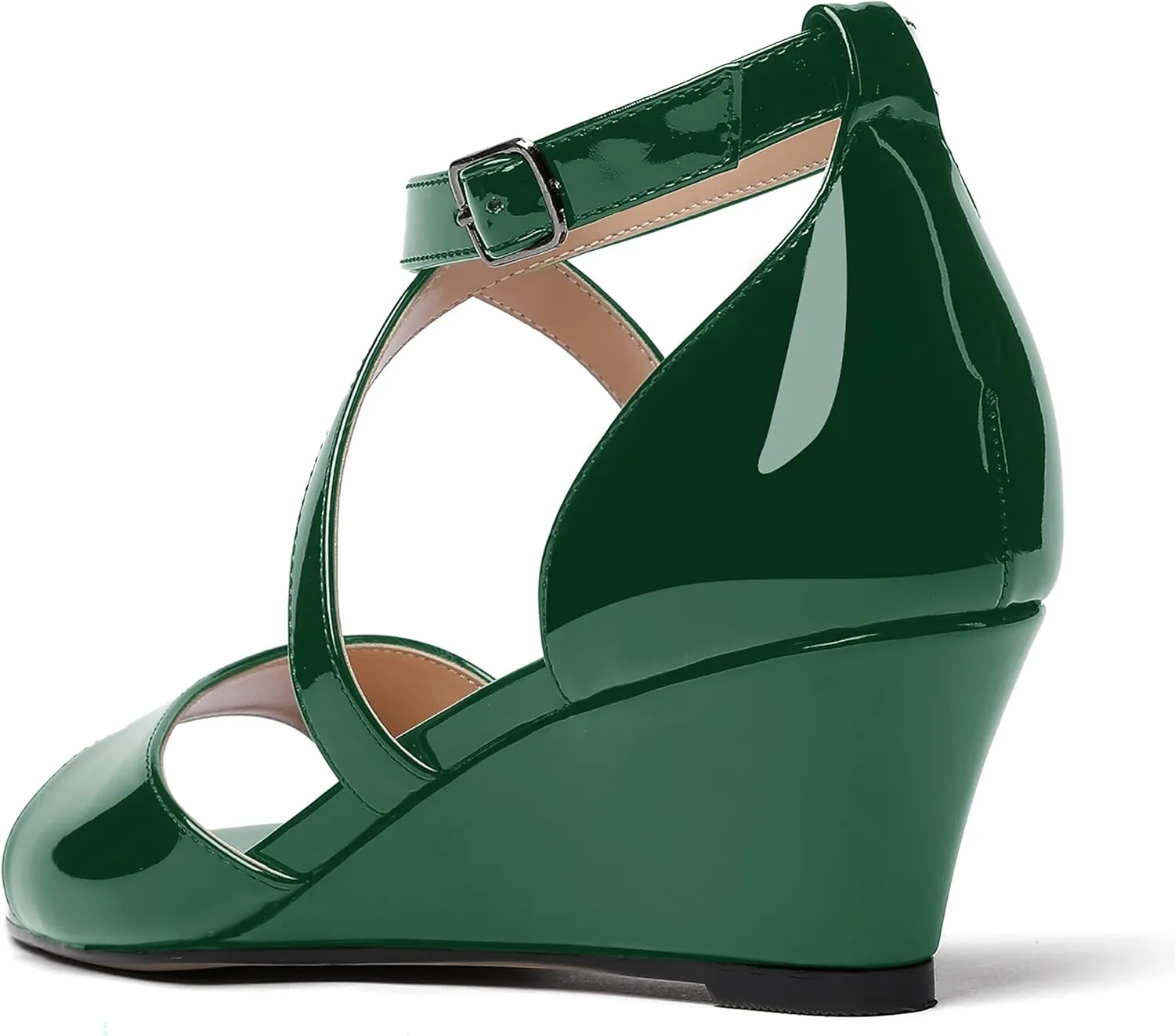 WAYDERNS Women's Open Toe Patent Cross Strap Solid Buckle Wedge Low Heel Wedges Sandals 2 Inch