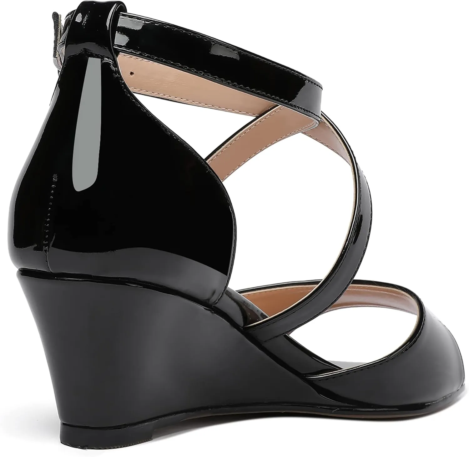 WAYDERNS Women's Open Toe Patent Cross Strap Solid Buckle Wedge Low Heel Wedges Sandals 2 Inch