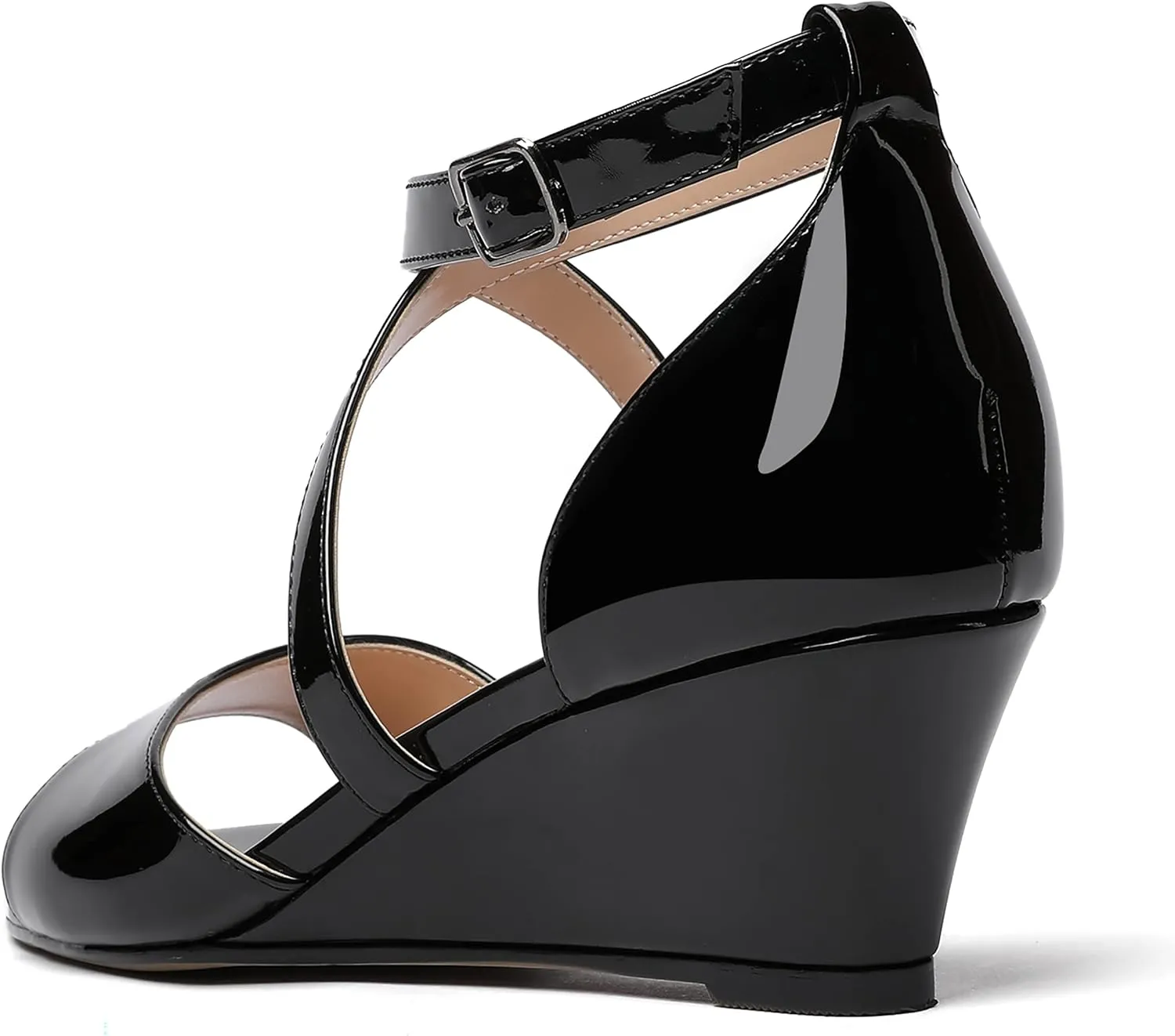 WAYDERNS Women's Open Toe Patent Cross Strap Solid Buckle Wedge Low Heel Wedges Sandals 2 Inch