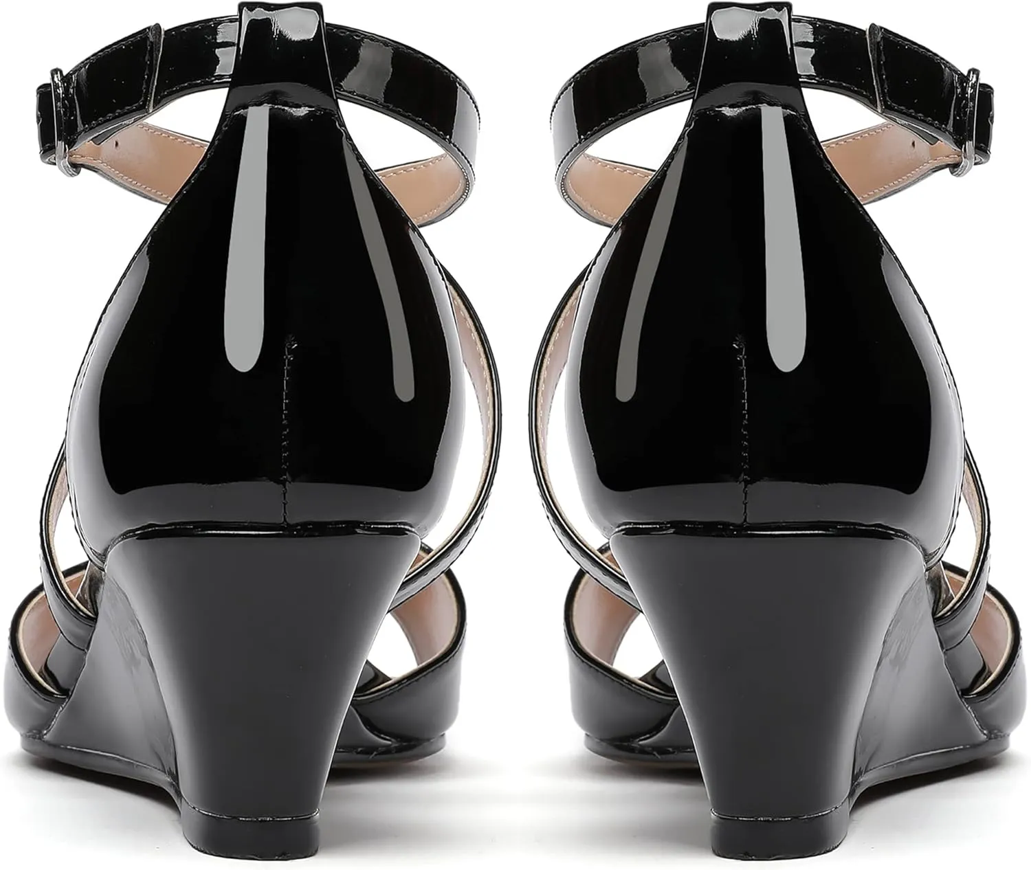 WAYDERNS Women's Open Toe Patent Cross Strap Solid Buckle Wedge Low Heel Wedges Sandals 2 Inch