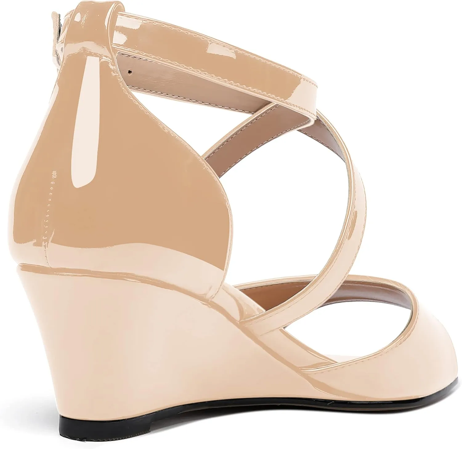 WAYDERNS Women's Open Toe Patent Cross Strap Solid Buckle Wedge Low Heel Wedges Sandals 2 Inch