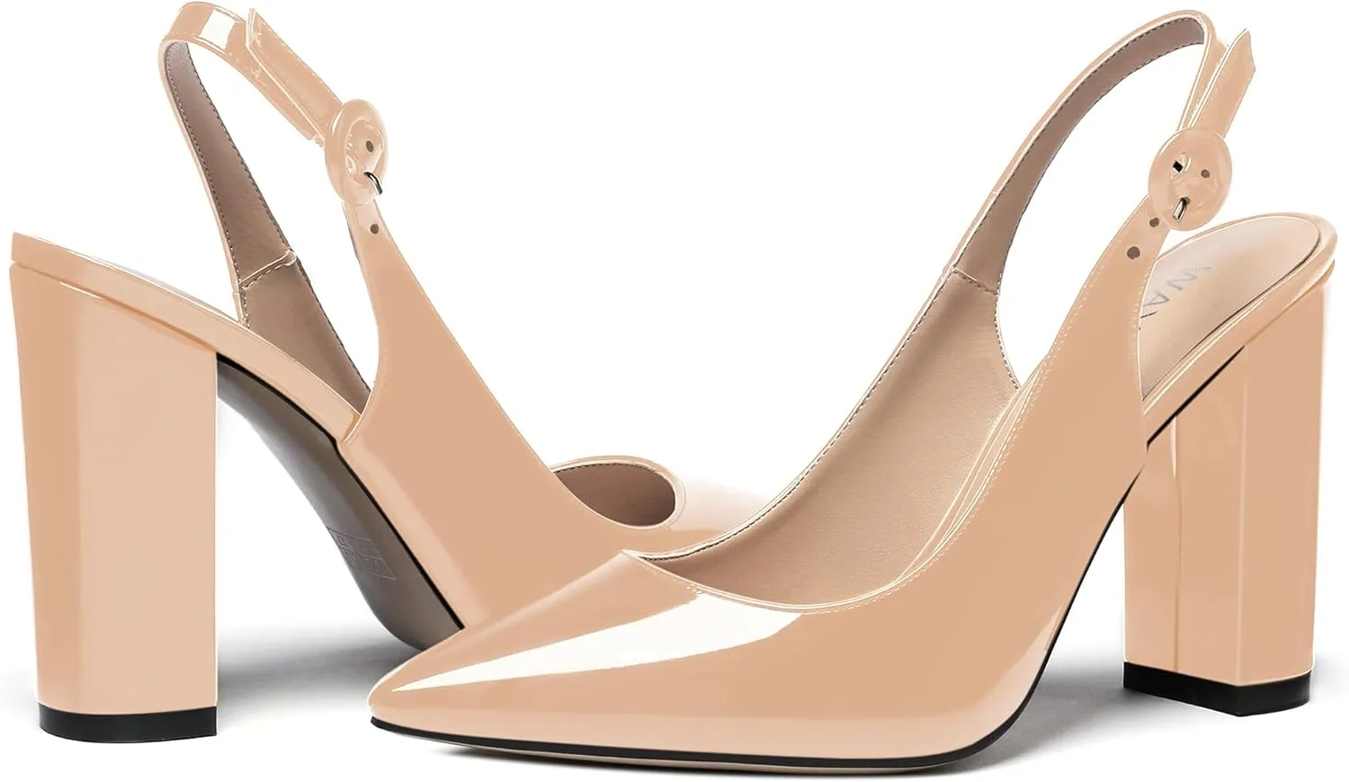 WAYDERNS Women's Patent Leather Pointed Toe Ankle Strap Slingback Block High Heel Pumps Sexy Wedding Dress Shoes 4 Inch