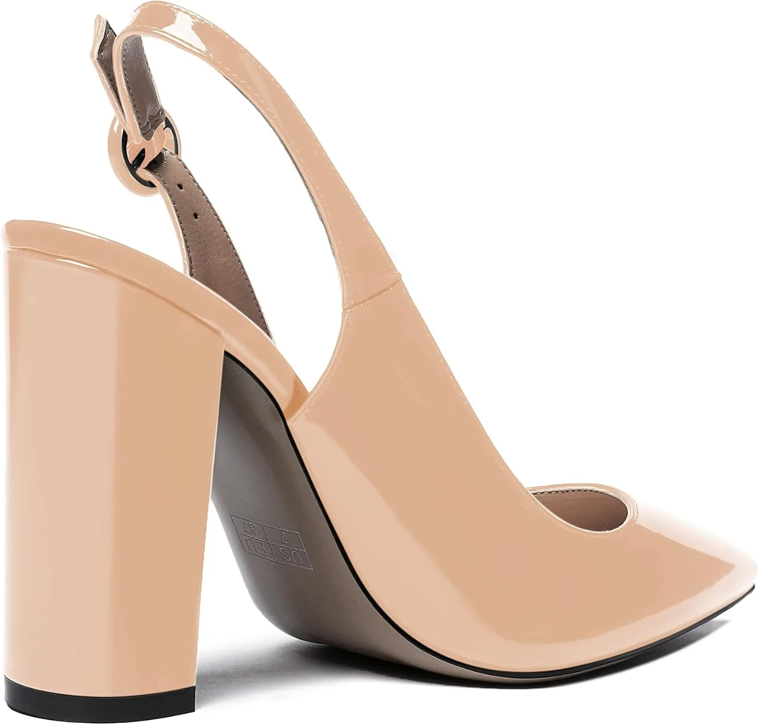 WAYDERNS Women's Patent Leather Pointed Toe Ankle Strap Slingback Block High Heel Pumps Sexy Wedding Dress Shoes 4 Inch