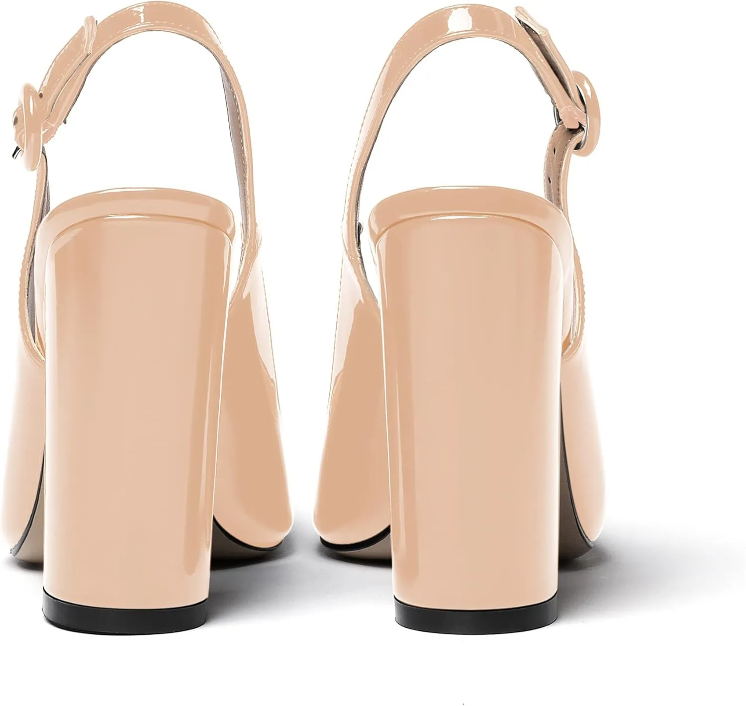 WAYDERNS Women's Patent Leather Pointed Toe Ankle Strap Slingback Block High Heel Pumps Sexy Wedding Dress Shoes 4 Inch