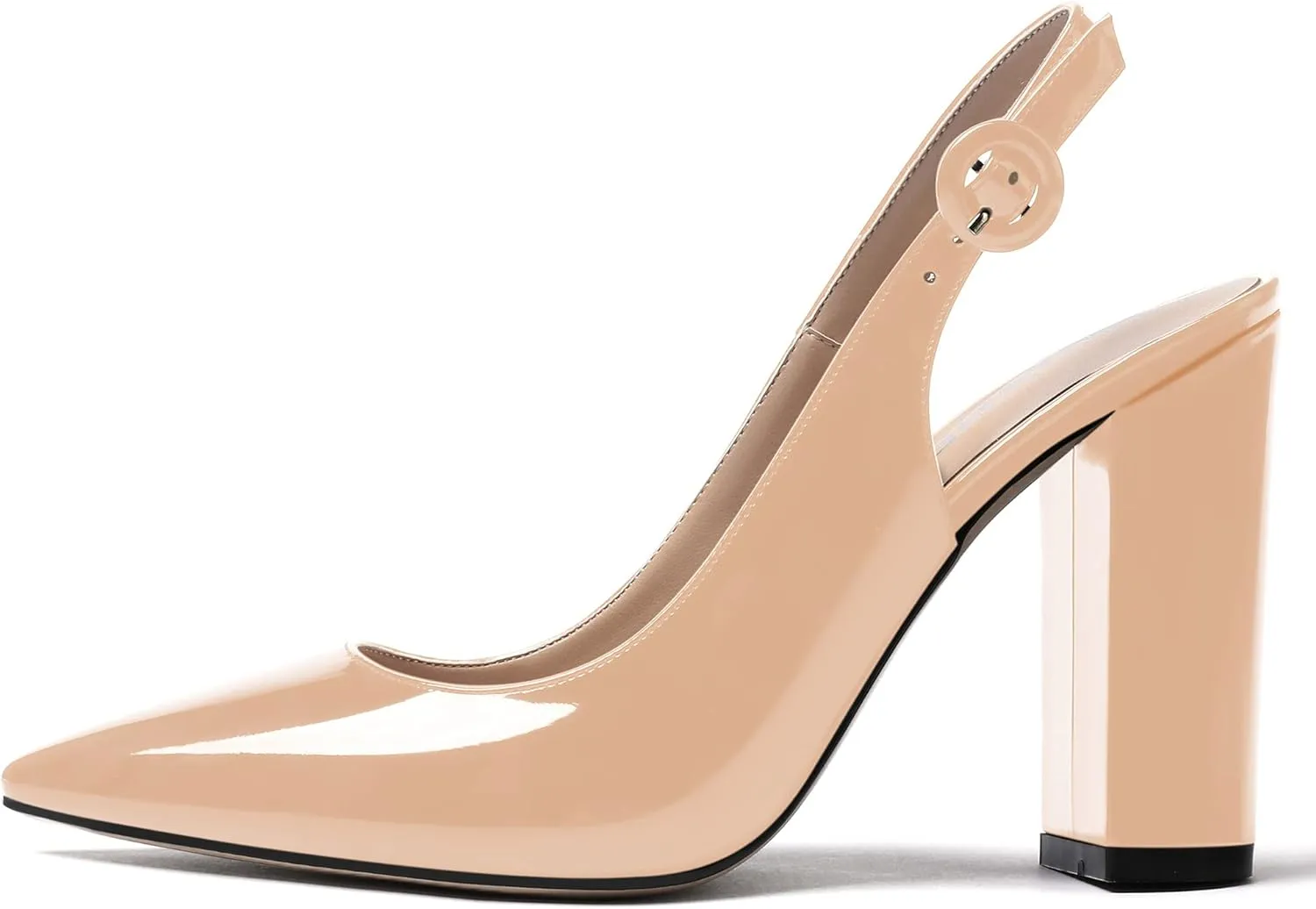 WAYDERNS Women's Patent Leather Pointed Toe Ankle Strap Slingback Block High Heel Pumps Sexy Wedding Dress Shoes 4 Inch