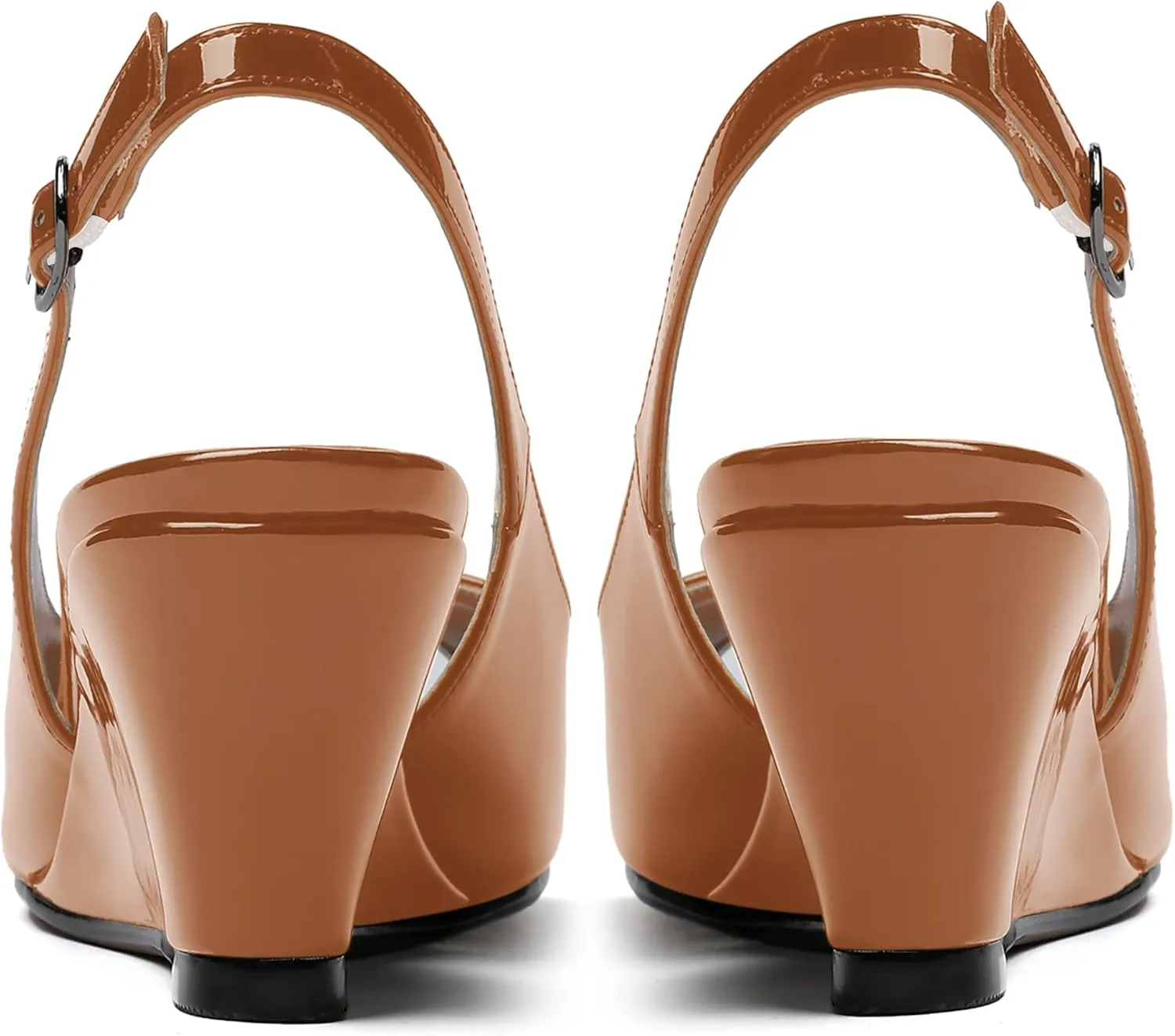 WAYDERNS Women's Peep Toe Slingback Buckle Patent Leather Wedge Low Heel Pumps Shoes 2 Inch