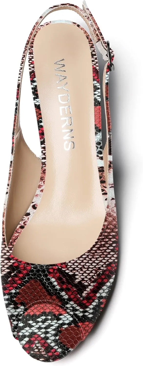 WAYDERNS Women's Peep Toe Slingback Buckle Patent Leather Wedge Low Heel Pumps Shoes 2 Inch