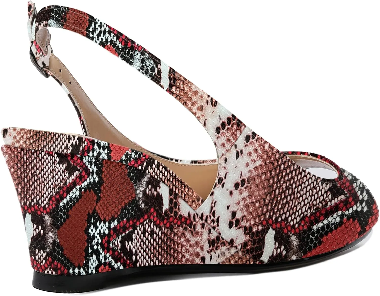 WAYDERNS Women's Peep Toe Slingback Buckle Patent Leather Wedge Low Heel Pumps Shoes 2 Inch