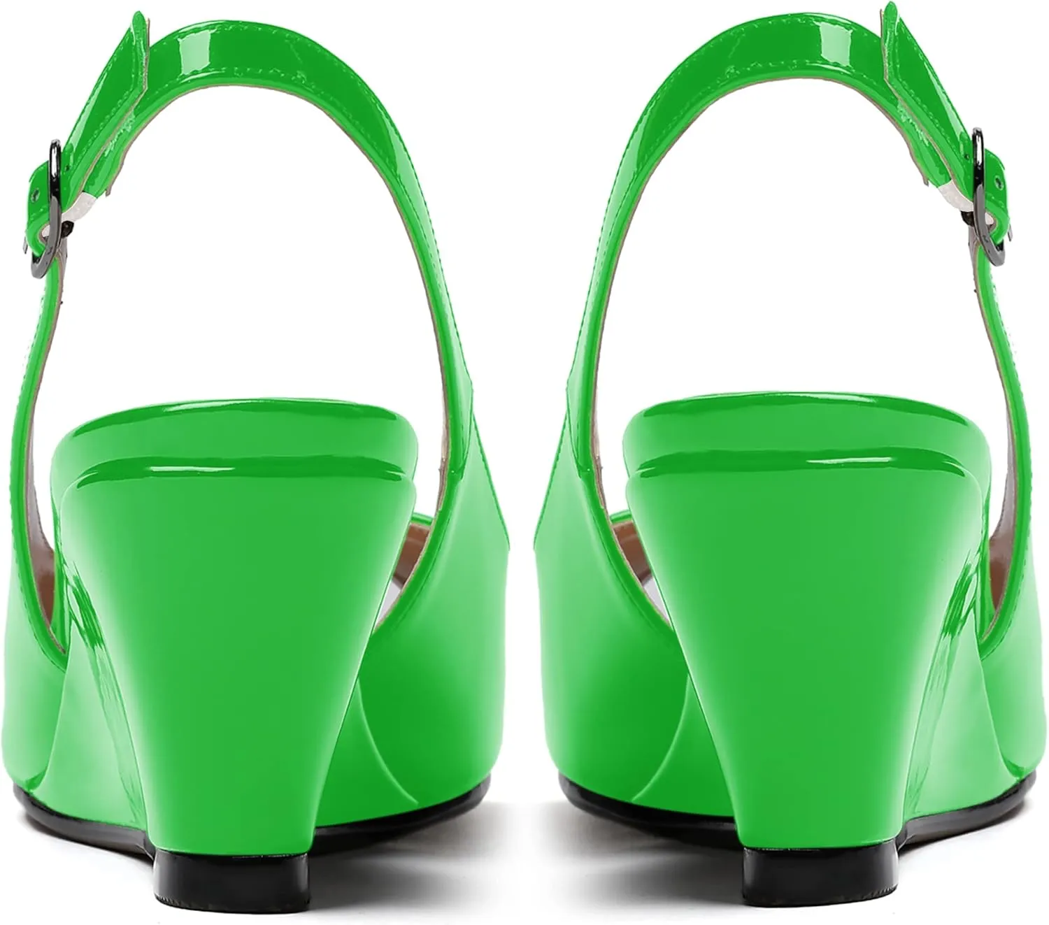 WAYDERNS Women's Peep Toe Slingback Buckle Patent Leather Wedge Low Heel Pumps Shoes 2 Inch