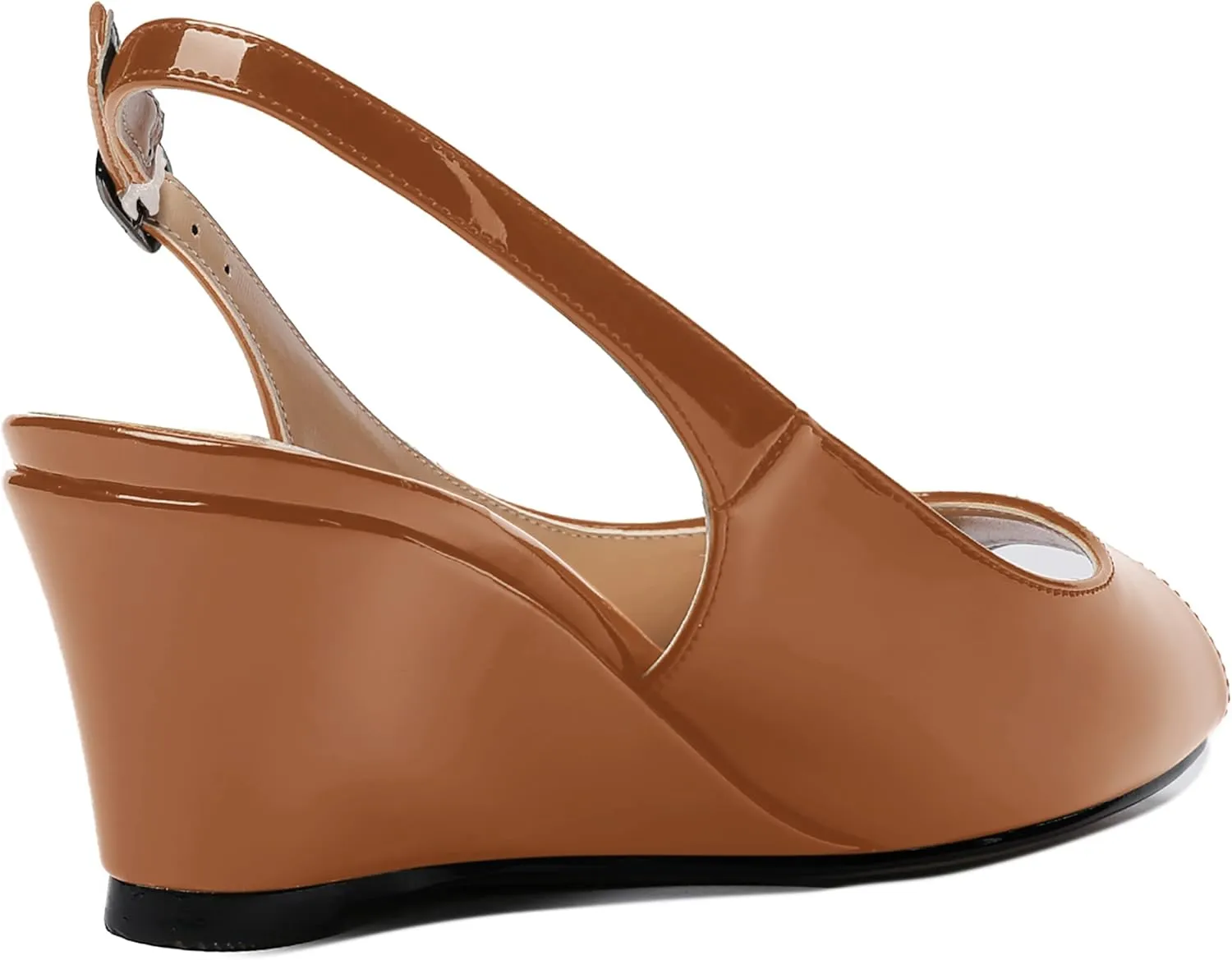 WAYDERNS Women's Peep Toe Slingback Buckle Patent Leather Wedge Low Heel Pumps Shoes 2 Inch