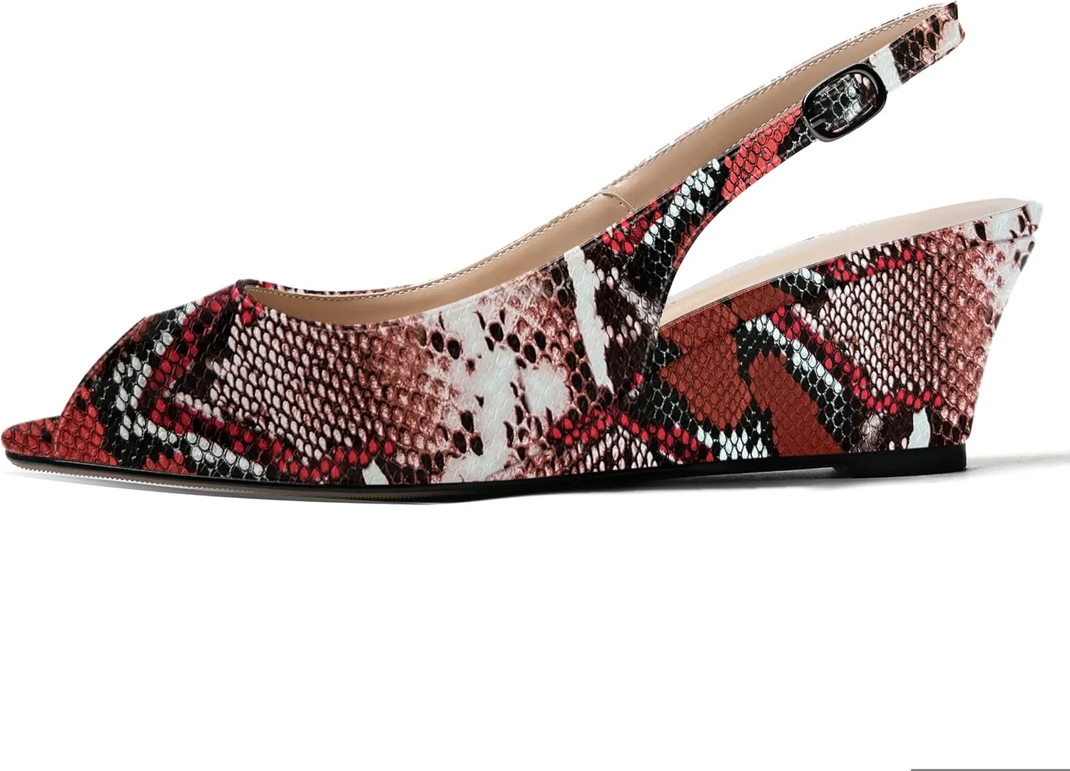 WAYDERNS Women's Peep Toe Slingback Buckle Patent Leather Wedge Low Heel Pumps Shoes 2 Inch