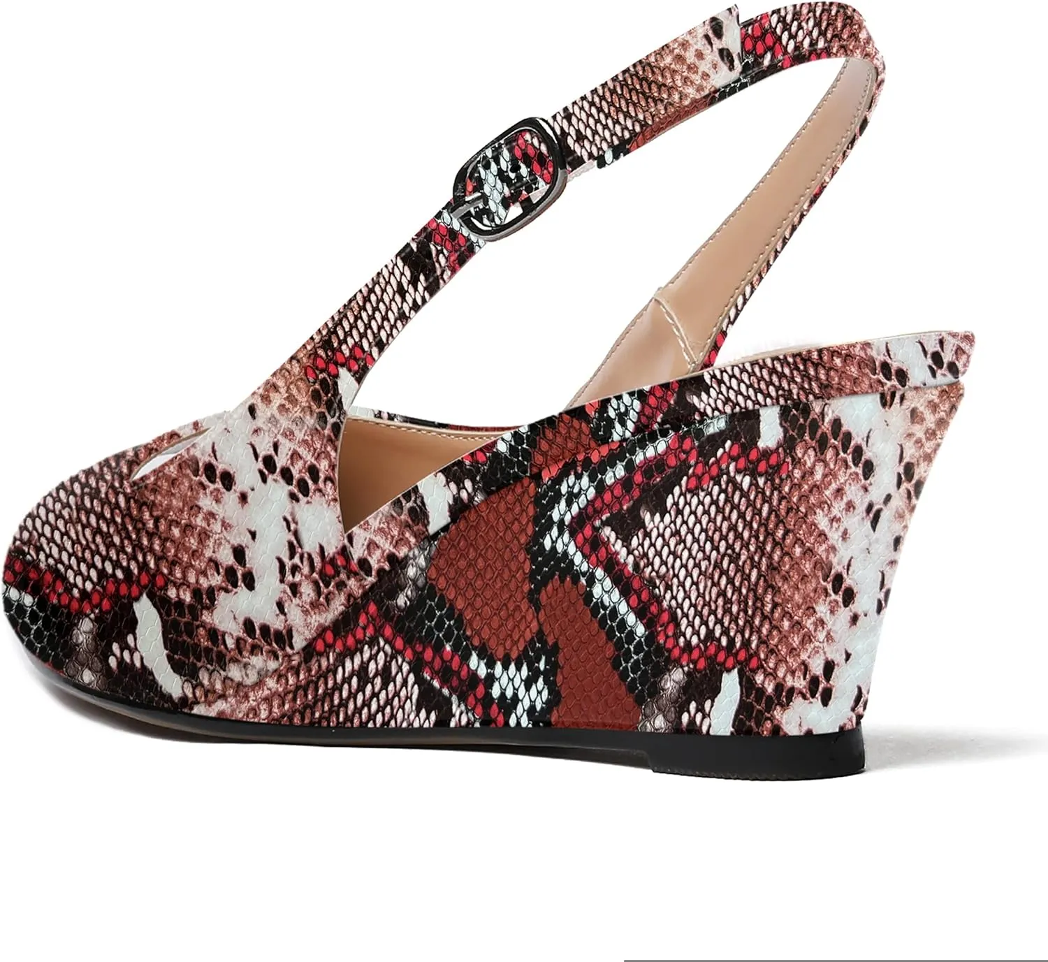 WAYDERNS Women's Peep Toe Slingback Buckle Patent Leather Wedge Low Heel Pumps Shoes 2 Inch