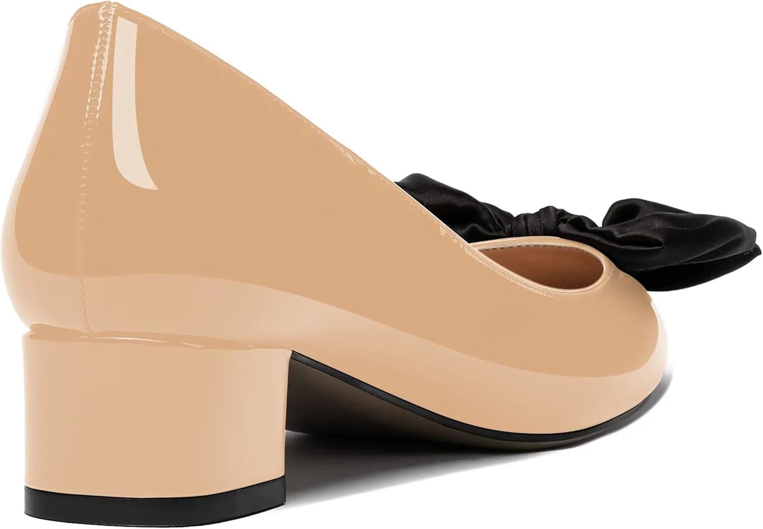WAYDERNS Women's Pointed Toe Slip On Block Patent Bow Chunky Low Heel Pumps Shoes 1.5 Inch