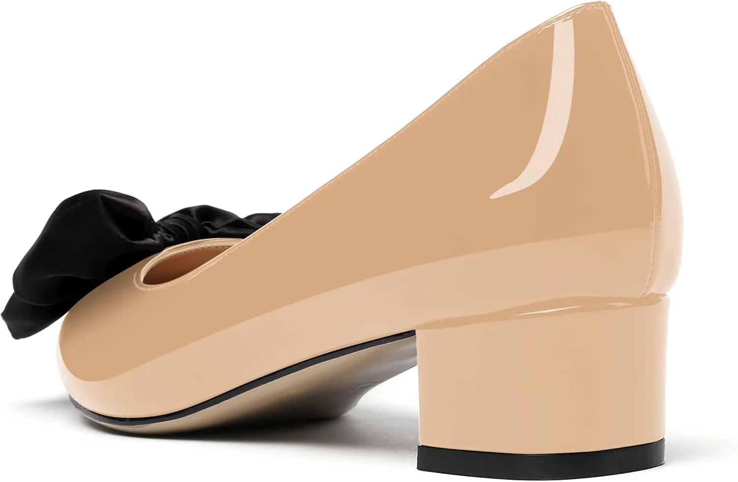 WAYDERNS Women's Pointed Toe Slip On Block Patent Bow Chunky Low Heel Pumps Shoes 1.5 Inch