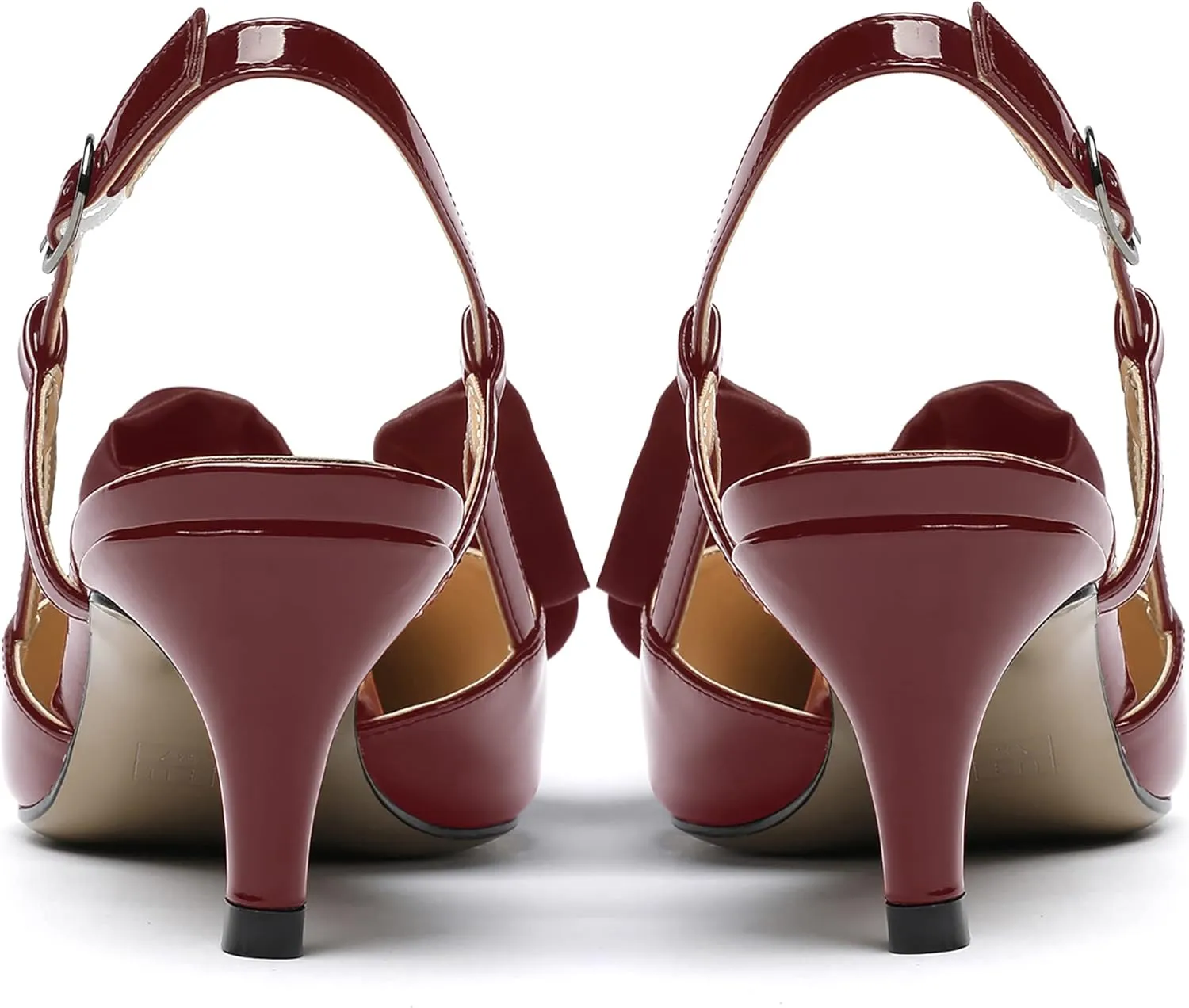 WAYDERNS Women's Satin Bow Decoration Pointed Toe Buckle Slingback Patent Kitten Low Heel Pumps Shoes 2 Inch