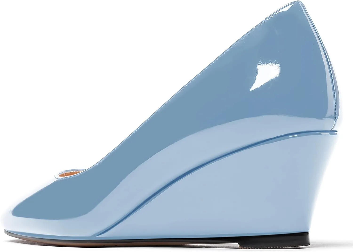 WAYDERNS Women's Slip On Patent Leather Square Toe Low Heel Wedge Pumps Shoes 2 Inch