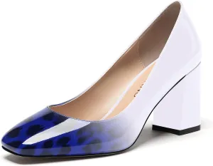 WAYDERNS Women's Slip On Solid Square Toe Patent Block High Heel Pumps Shoes 3 Inch