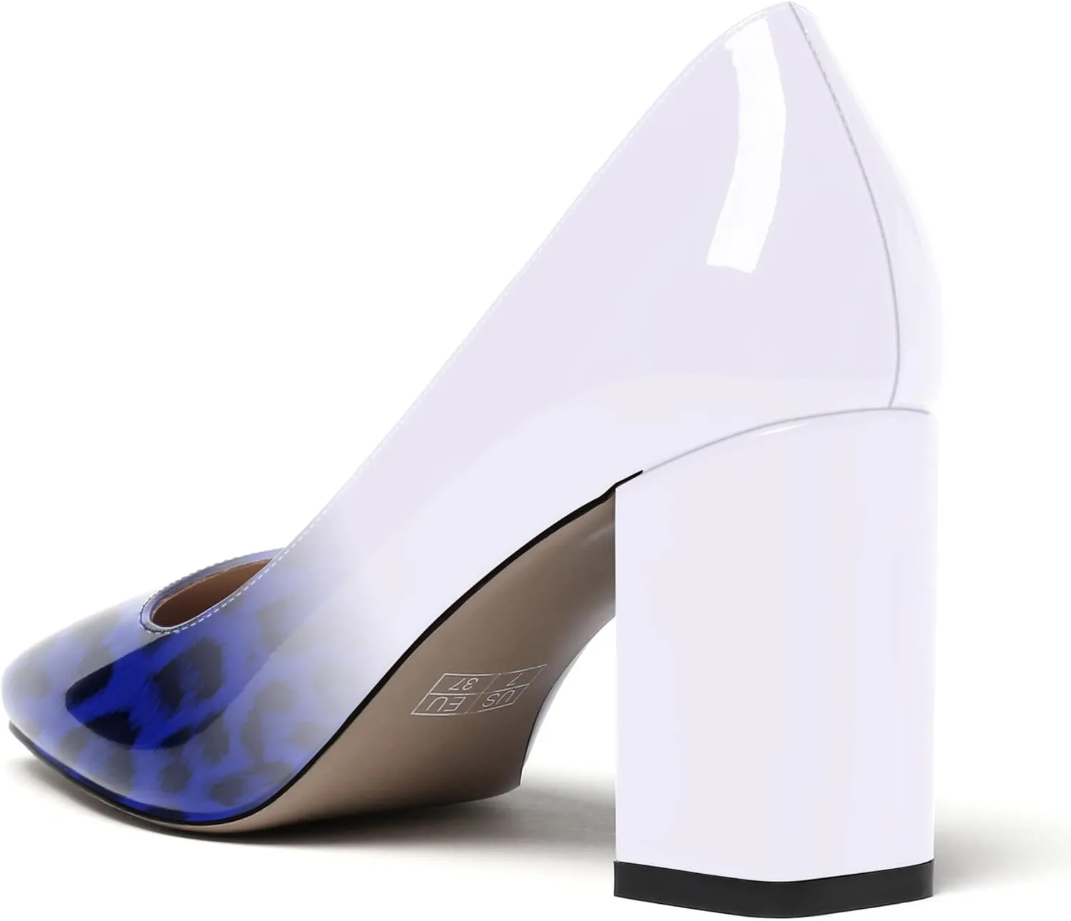 WAYDERNS Women's Slip On Solid Square Toe Patent Block High Heel Pumps Shoes 3 Inch