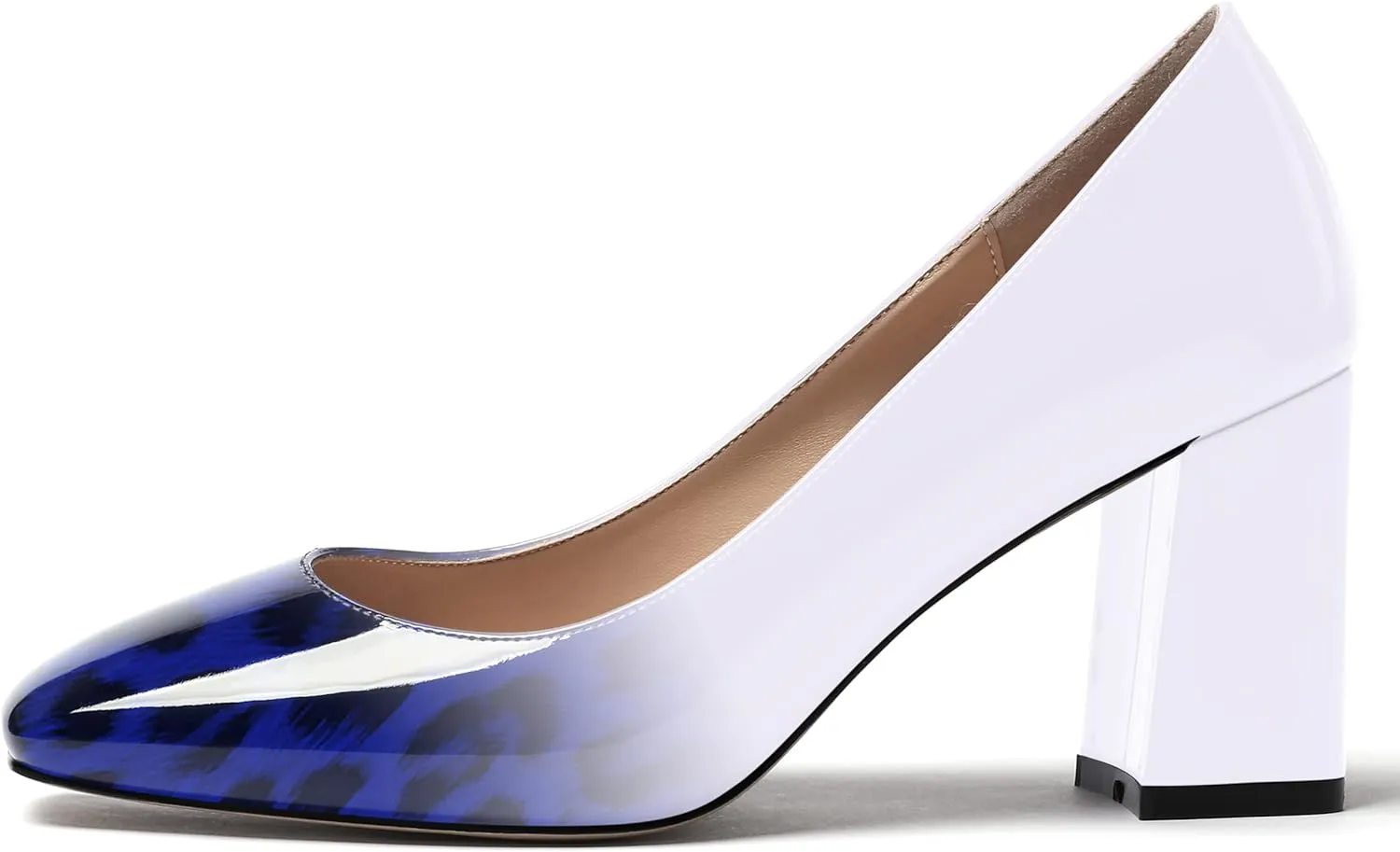 WAYDERNS Women's Slip On Solid Square Toe Patent Block High Heel Pumps Shoes 3 Inch