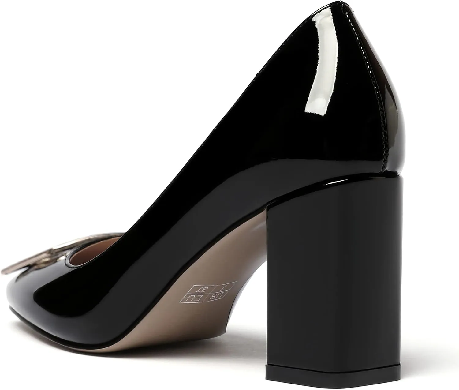 WAYDERNS Women's Square Toe Solid Patent Slip On Block High Heel Pumps Shoes 3 Inch