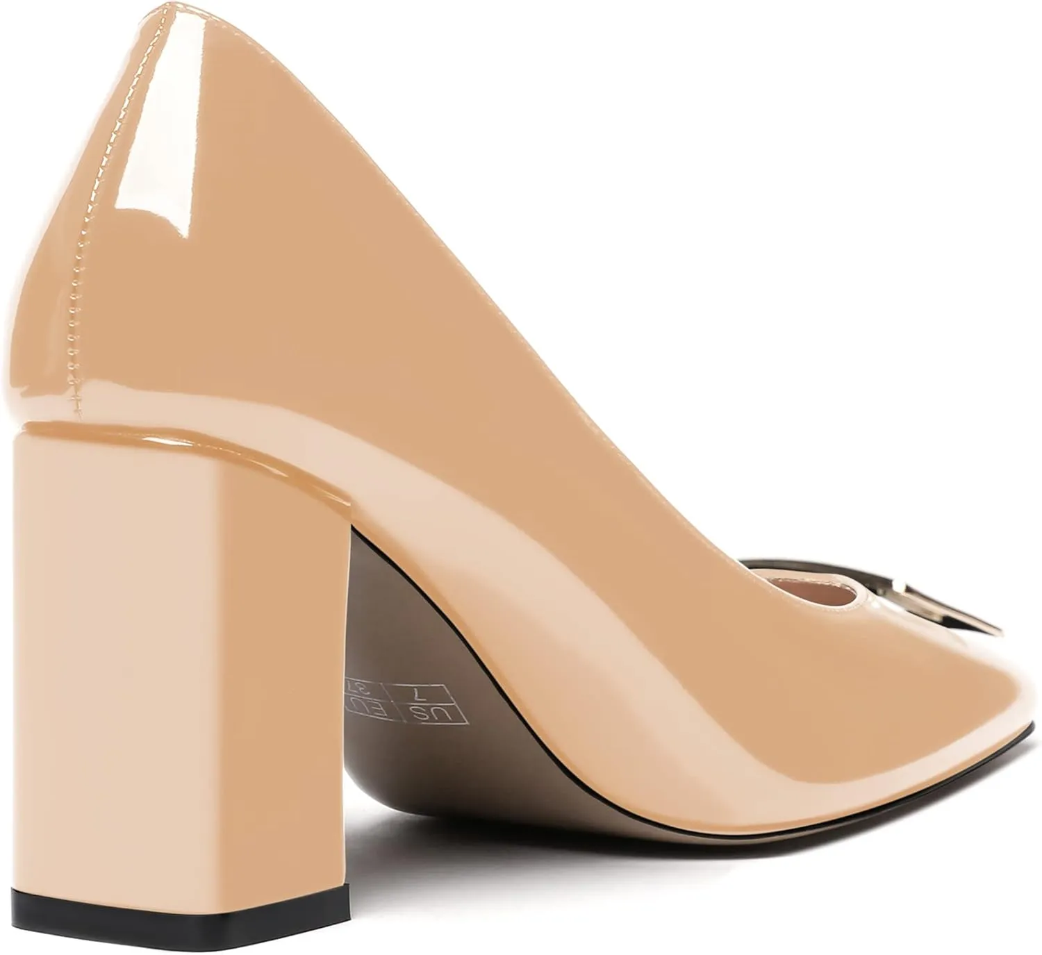 WAYDERNS Women's Square Toe Solid Patent Slip On Block High Heel Pumps Shoes 3 Inch