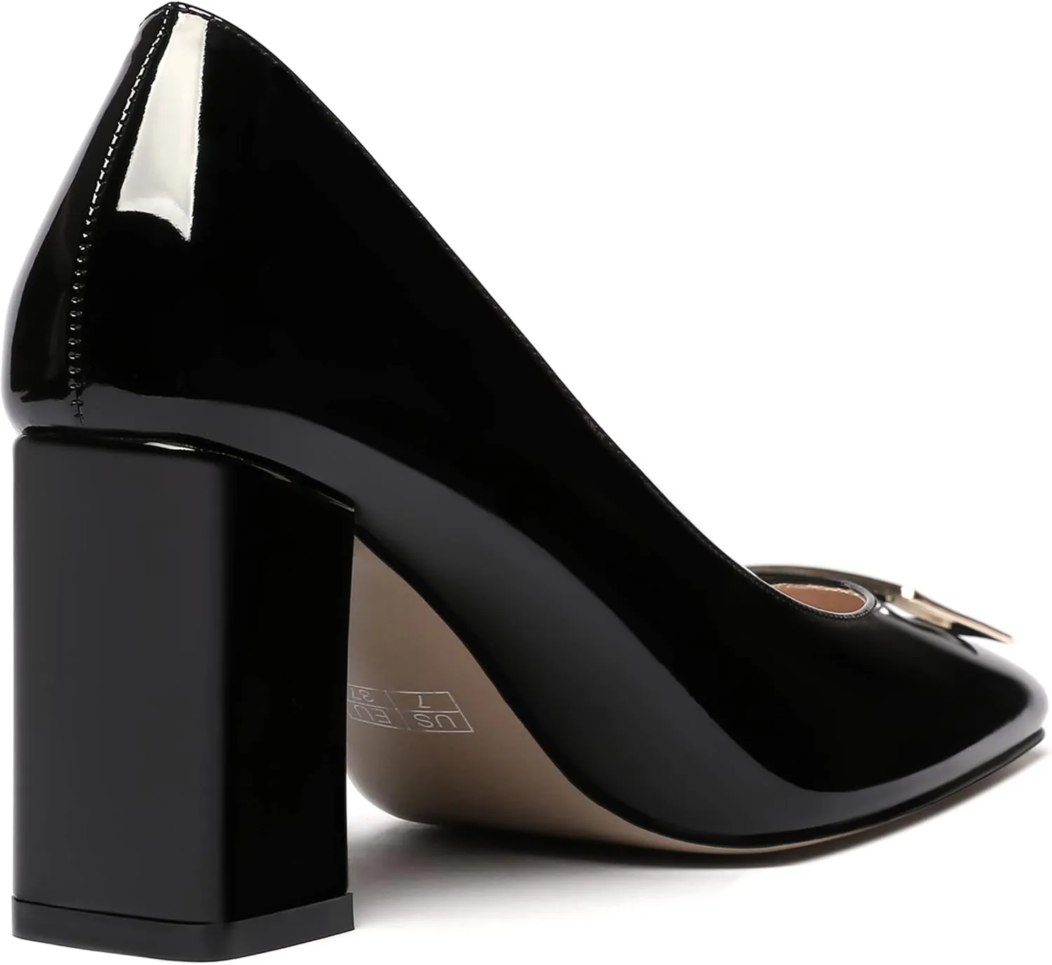 WAYDERNS Women's Square Toe Solid Patent Slip On Block High Heel Pumps Shoes 3 Inch