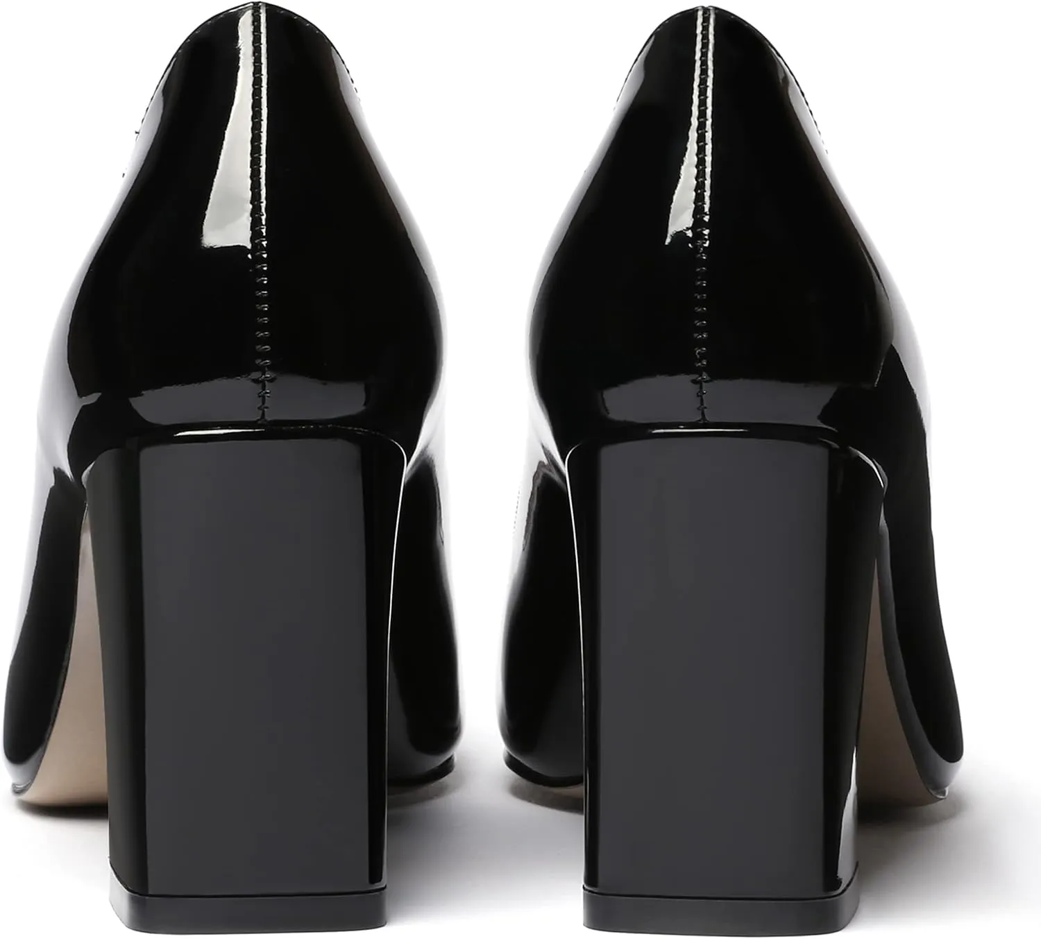 WAYDERNS Women's Square Toe Solid Patent Slip On Block High Heel Pumps Shoes 3 Inch