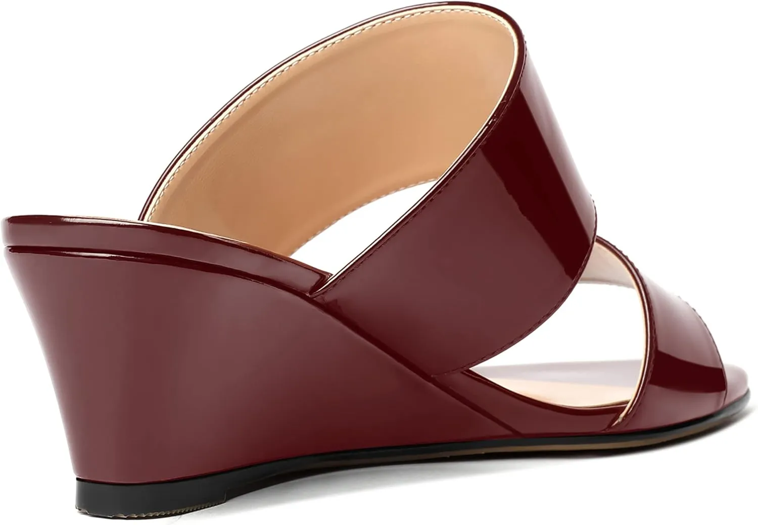 WAYDERNS Women's Two Piece Patent Open Toe Slip On Wedge Low Heel Wedges Sandals 2 Inch