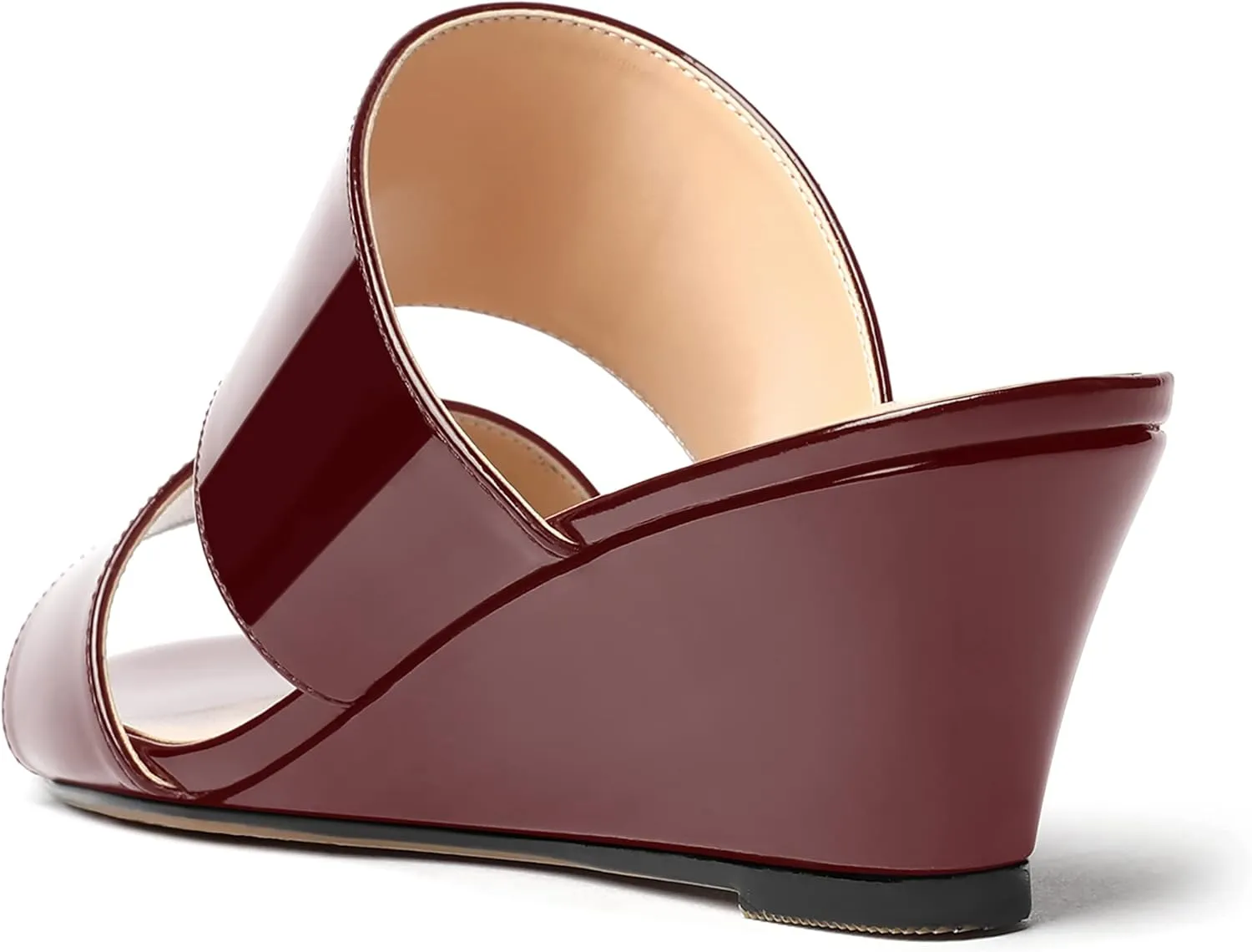 WAYDERNS Women's Two Piece Patent Open Toe Slip On Wedge Low Heel Wedges Sandals 2 Inch