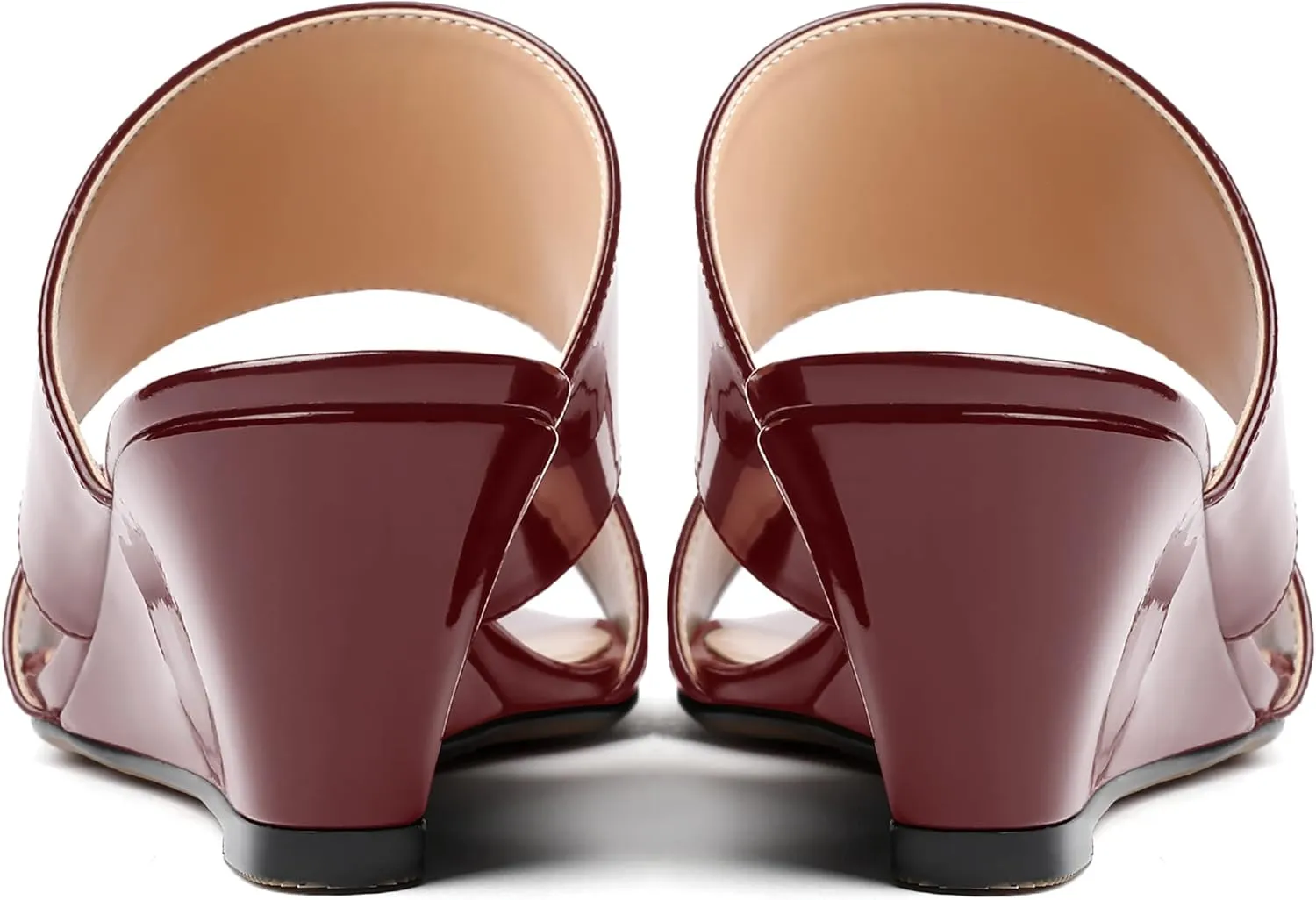 WAYDERNS Women's Two Piece Patent Open Toe Slip On Wedge Low Heel Wedges Sandals 2 Inch