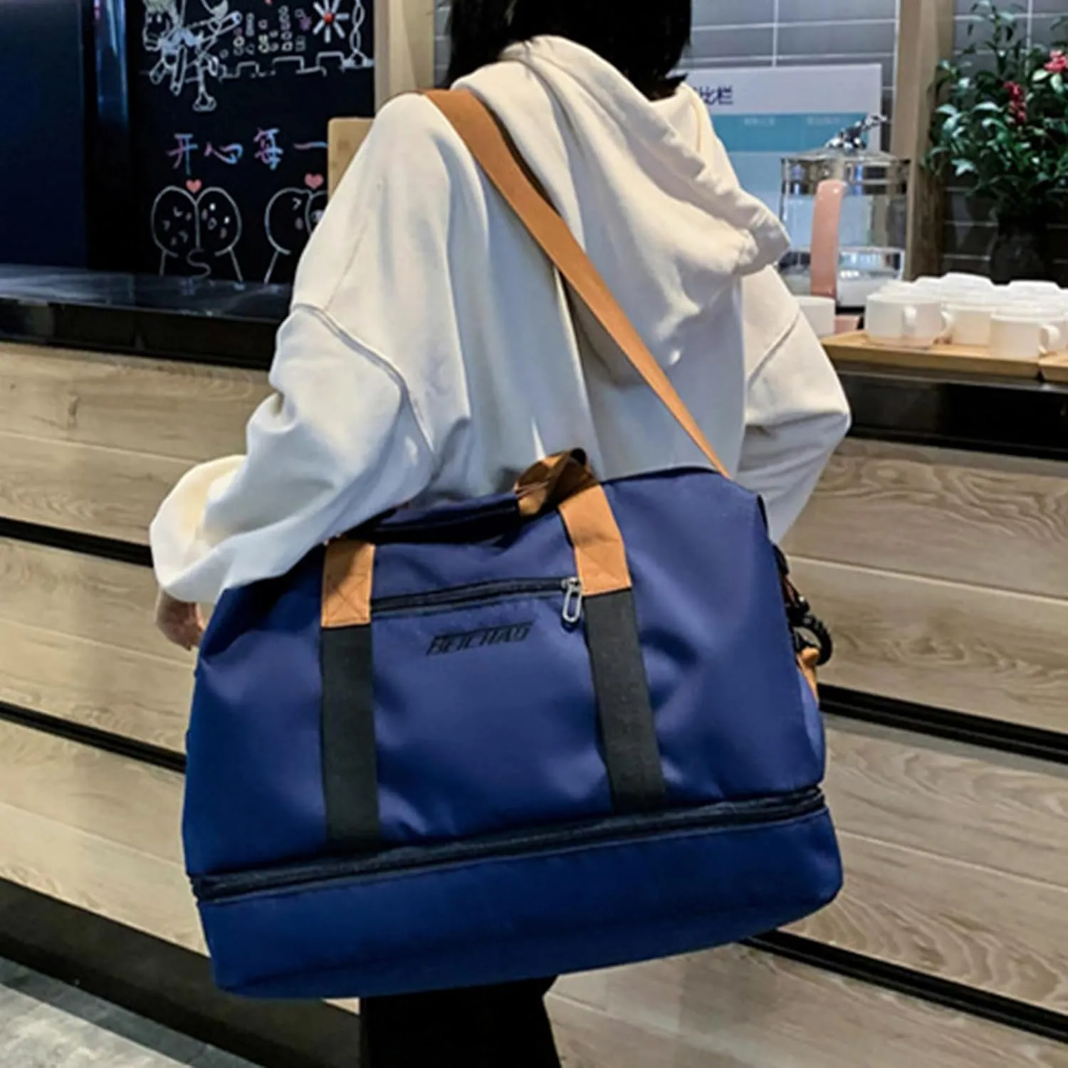 Weekender Bags for Women with Shoe Compartment, Travel Duffel Bag, Overnight Carry On Personal Item Bag with Wet Pocket, Gym Bag (Black), LXXB810