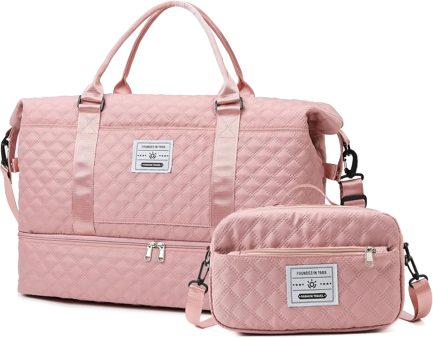 WFLB Travel Duffle Bag,Weekender Bags for Women with Shoe Compartment & Wet Pocket, Carry on Overnight Bag with Toiletry Bag, Gym Duffel Bag Hospital Bags for Labor and Delivery (Pink)