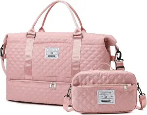 WFLB Travel Duffle Bag,Weekender Bags for Women with Shoe Compartment & Wet Pocket, Carry on Overnight Bag with Toiletry Bag, Gym Duffel Bag Hospital Bags for Labor and Delivery (Pink)