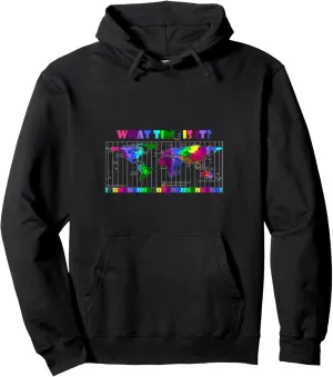 What time is it? World Time Zone Map Pullover Hoodie