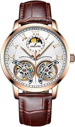 WhatsWatch Luxury Men's Watches Automatic Double tourbillon Leather Waterproof Sapphire Crystal -227