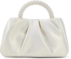 White Pearl Purse Women Soft Leather Evening Clutch Bag Wedding Prom Shoulder Crossbody Bag Small Chic Party Purse…